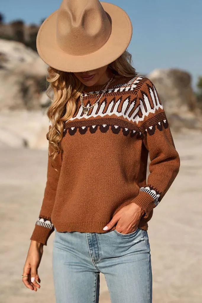 Trendy Aztec Knitwear: Women's Round Neck Sweater