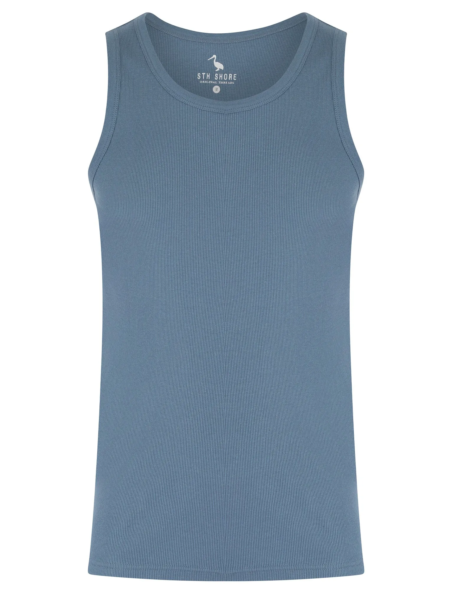 Victory 4 Pack Cotton Ribbed Sleeveless Vest Tops in Blithe Blue / Light Grey Marl / Jet Black / Blue Horizon - South Shore