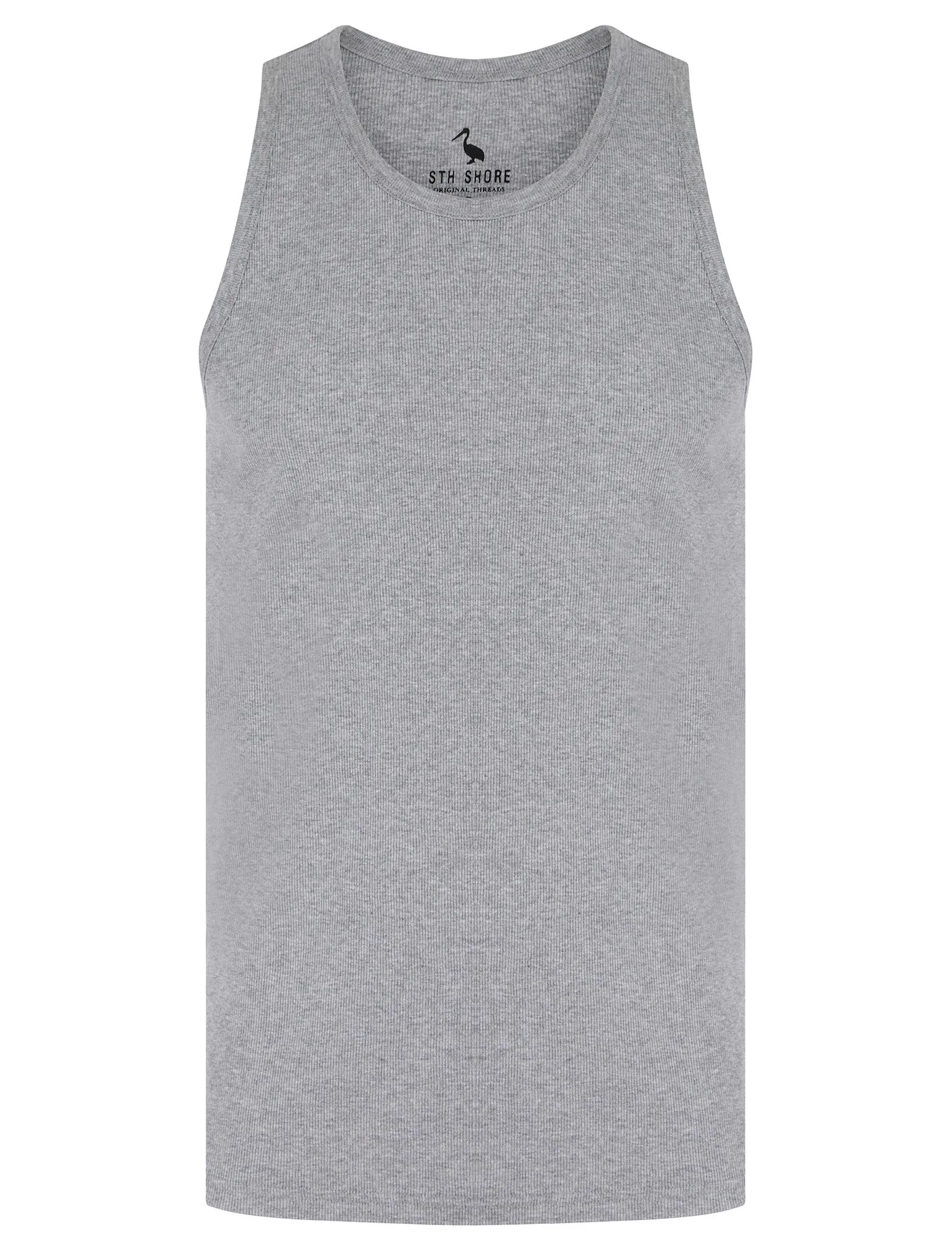 Victory 4 Pack Cotton Ribbed Sleeveless Vest Tops in Blithe Blue / Light Grey Marl / Jet Black / Blue Horizon - South Shore
