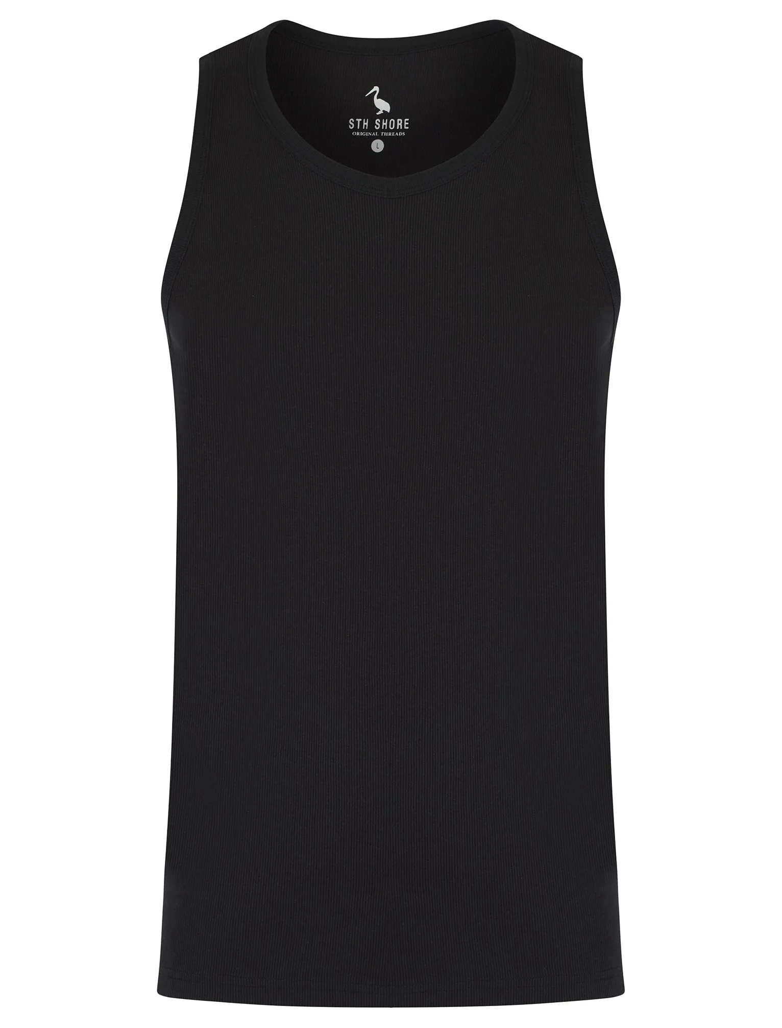 Victory 4 Pack Cotton Ribbed Sleeveless Vest Tops in Blithe Blue / Light Grey Marl / Jet Black / Blue Horizon - South Shore