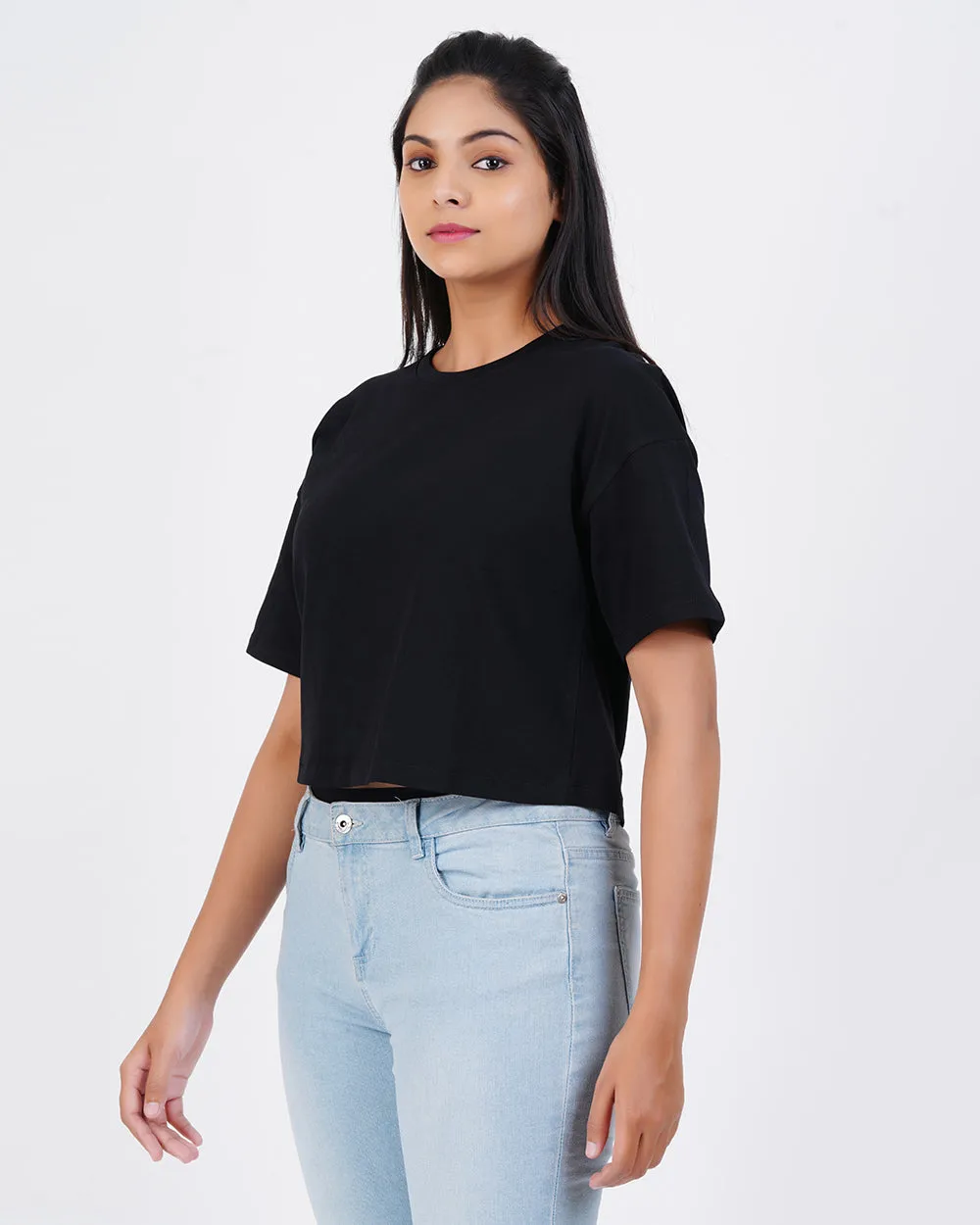 Women Black Crop Tees