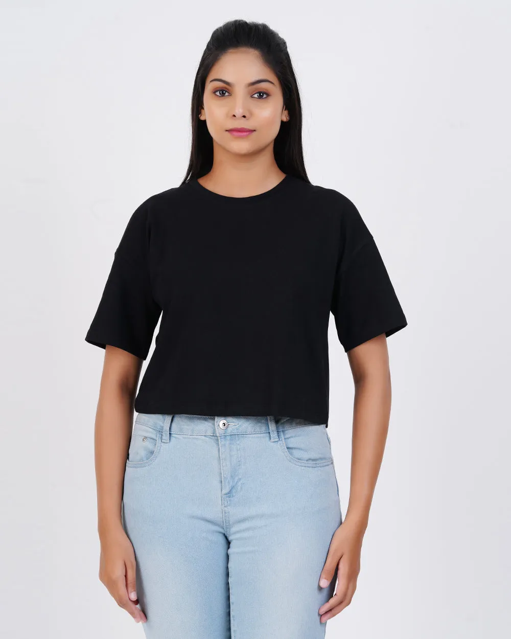 Women Black Crop Tees
