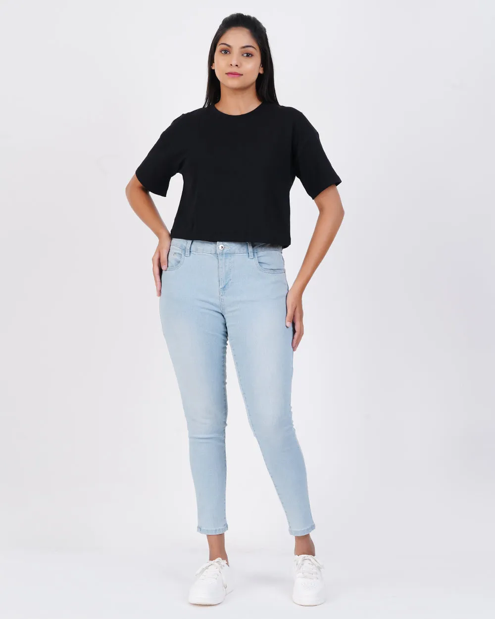 Women Black Crop Tees
