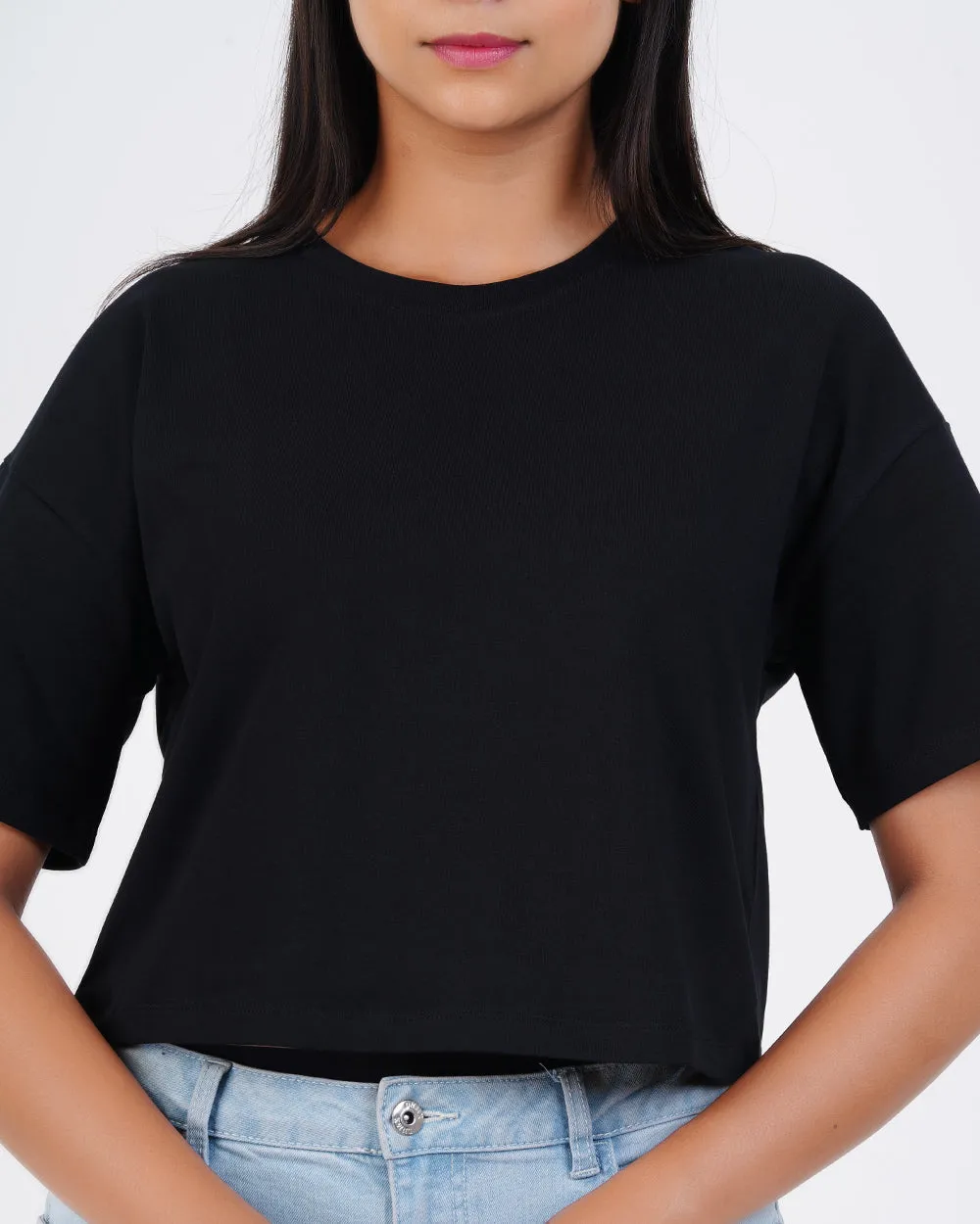 Women Black Crop Tees