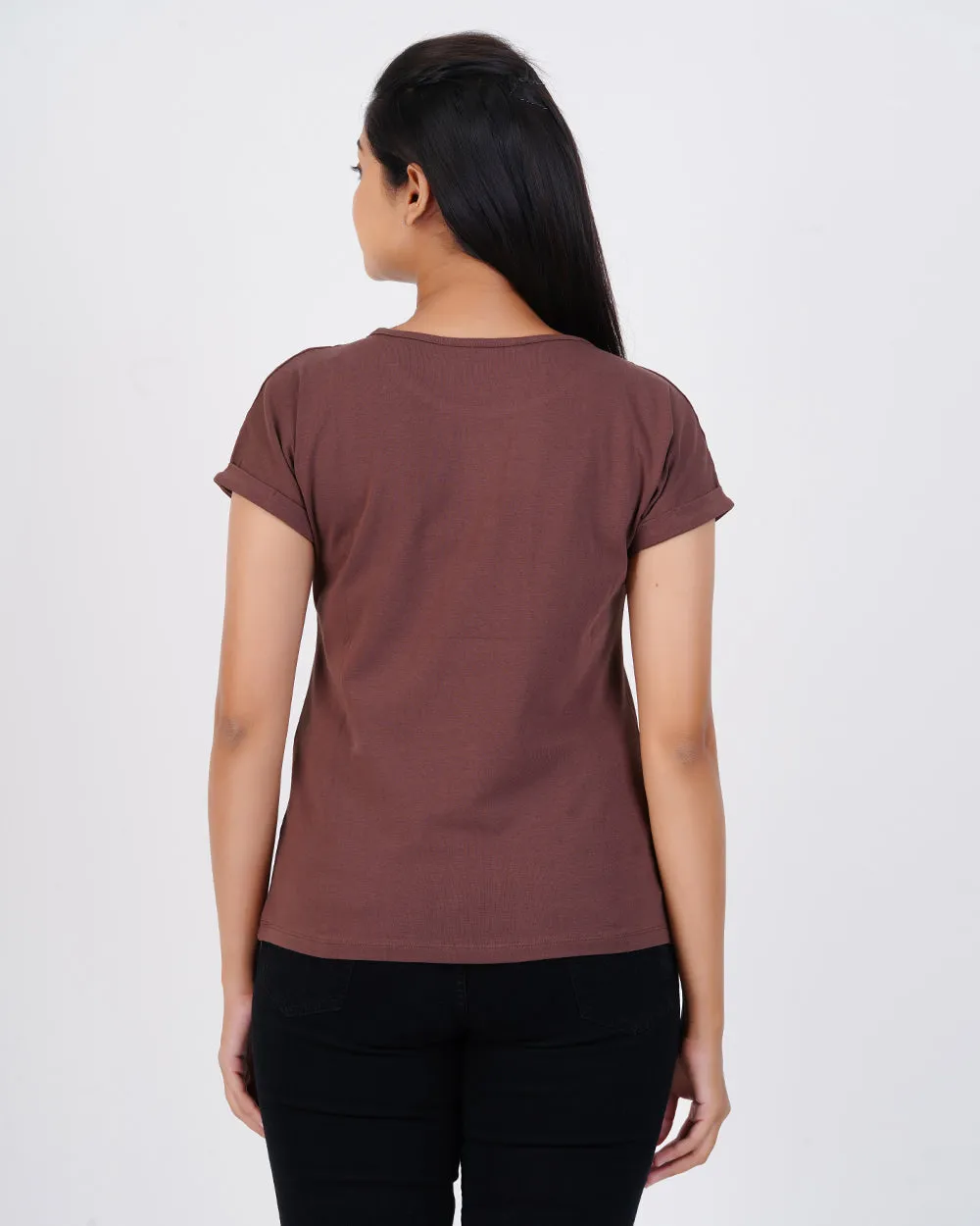 Women Brown Dolman Sleeve Boxy Tees