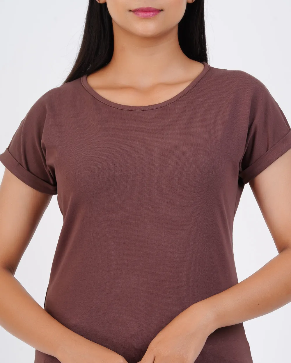 Women Brown Dolman Sleeve Boxy Tees