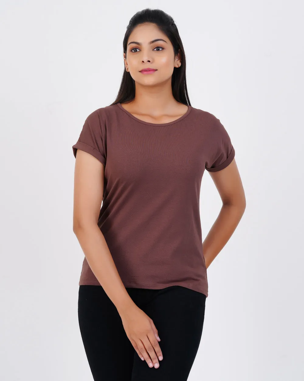 Women Brown Dolman Sleeve Boxy Tees