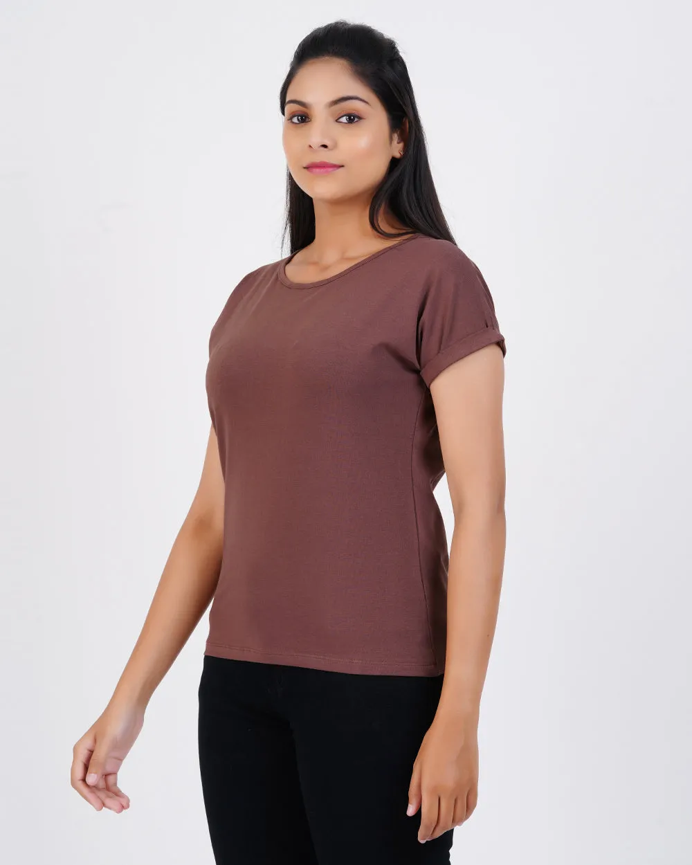 Women Brown Dolman Sleeve Boxy Tees