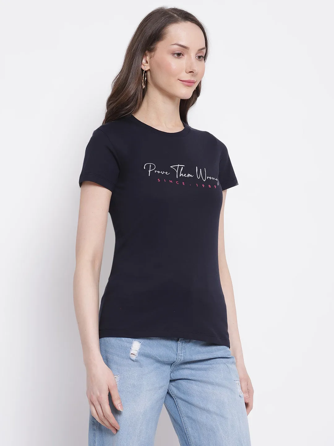 Women's Casual Regular Short Sleeve Navy,Red,Grey Melange Round neck Graphic Print T-Shirts