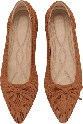 Women's Flats Pointed Toe Bow Knit Ballet Shoes Comfortable Dressy Mesh Slip On Flat