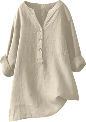 Women's Short Sleeve Cotton Linen Shirt Casual V Neck Trendy T Shirt Collared Button Down Loose Summer Tops