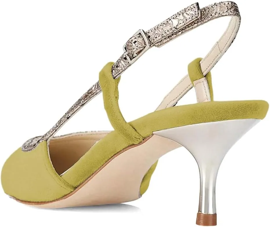 XYD Pointed Toe Velvet Pumps for Women Plated Low Heels Kitten Slingback Dress Wedding Bridal Prom Comfy Shoes