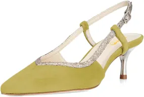 XYD Pointed Toe Velvet Pumps for Women Plated Low Heels Kitten Slingback Dress Wedding Bridal Prom Comfy Shoes