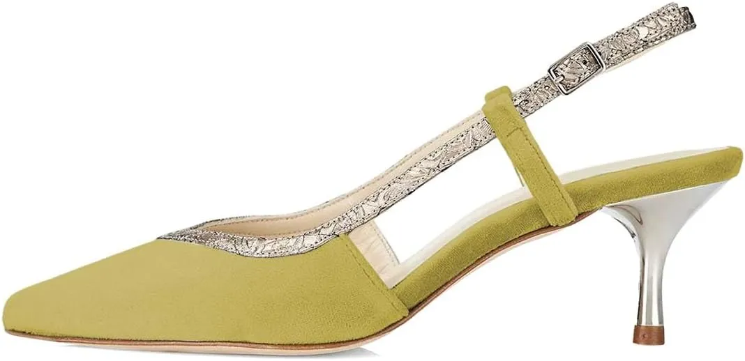 XYD Pointed Toe Velvet Pumps for Women Plated Low Heels Kitten Slingback Dress Wedding Bridal Prom Comfy Shoes