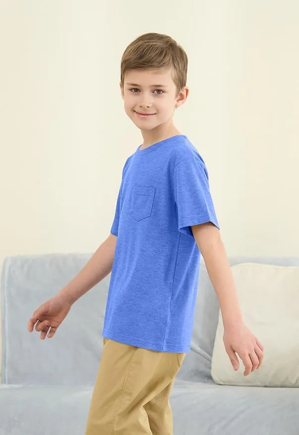 ZDC Boys Short Sleeve T Shirts Kids Summer Crewneck Tops Basic Tees with Pockets 5-14 Years