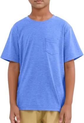 ZDC Boys Short Sleeve T Shirts Kids Summer Crewneck Tops Basic Tees with Pockets 5-14 Years