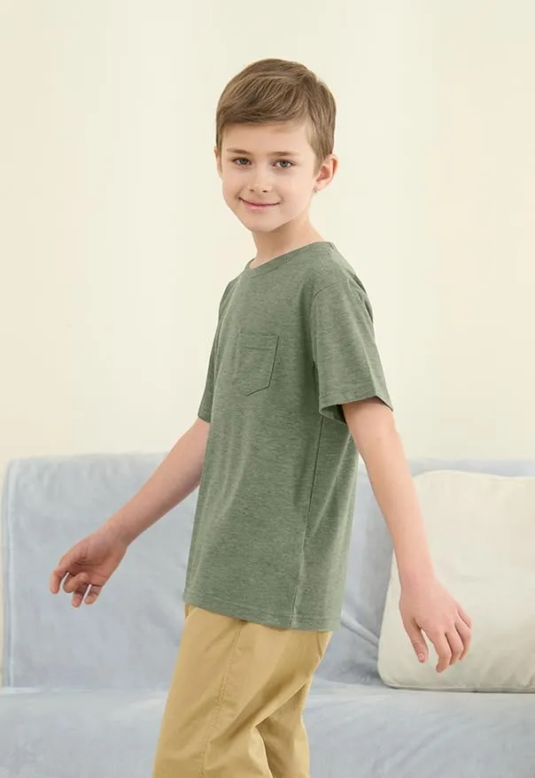 ZDC Boys Short Sleeve T Shirts Kids Summer Crewneck Tops Basic Tees with Pockets 5-14 Years