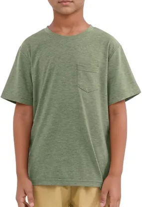 ZDC Boys Short Sleeve T Shirts Kids Summer Crewneck Tops Basic Tees with Pockets 5-14 Years