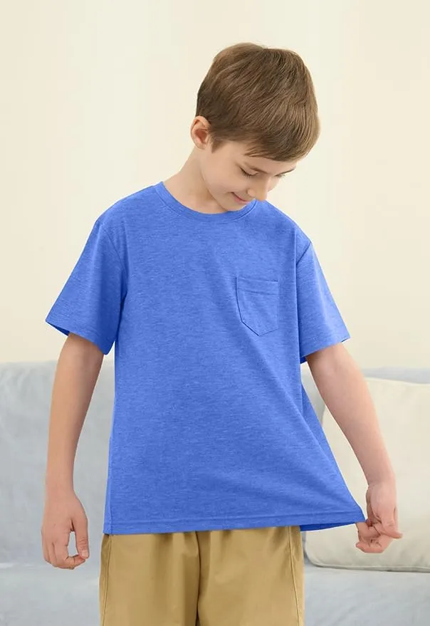 ZDC Boys Short Sleeve T Shirts Kids Summer Crewneck Tops Basic Tees with Pockets 5-14 Years