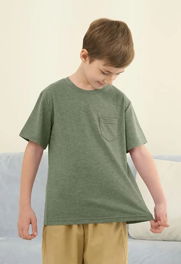 ZDC Boys Short Sleeve T Shirts Kids Summer Crewneck Tops Basic Tees with Pockets 5-14 Years