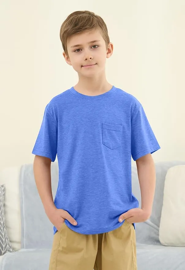 ZDC Boys Short Sleeve T Shirts Kids Summer Crewneck Tops Basic Tees with Pockets 5-14 Years